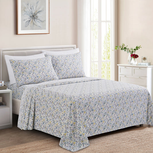 Printed Rayon from Bamboo Soft Deep Pocket Bedding All Season Sheet Set, Teal Yellow Floral