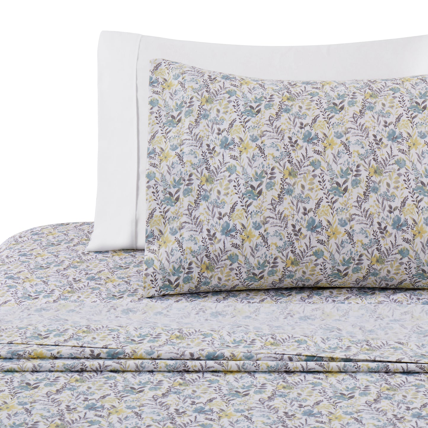 Printed Rayon from Bamboo Soft Deep Pocket Bedding All Season Sheet Set, Teal Yellow Floral