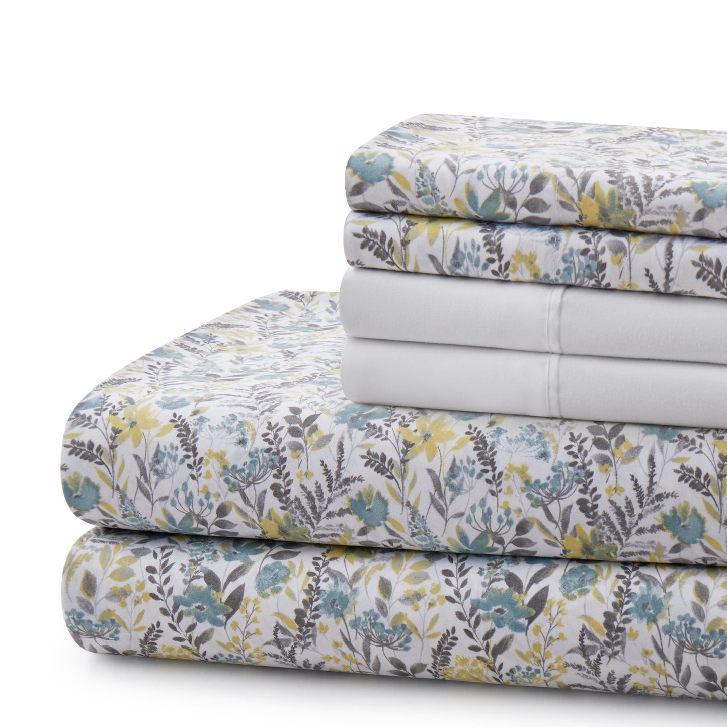 Printed Rayon from Bamboo Soft Deep Pocket Bedding All Season Sheet Set, Teal Yellow Floral