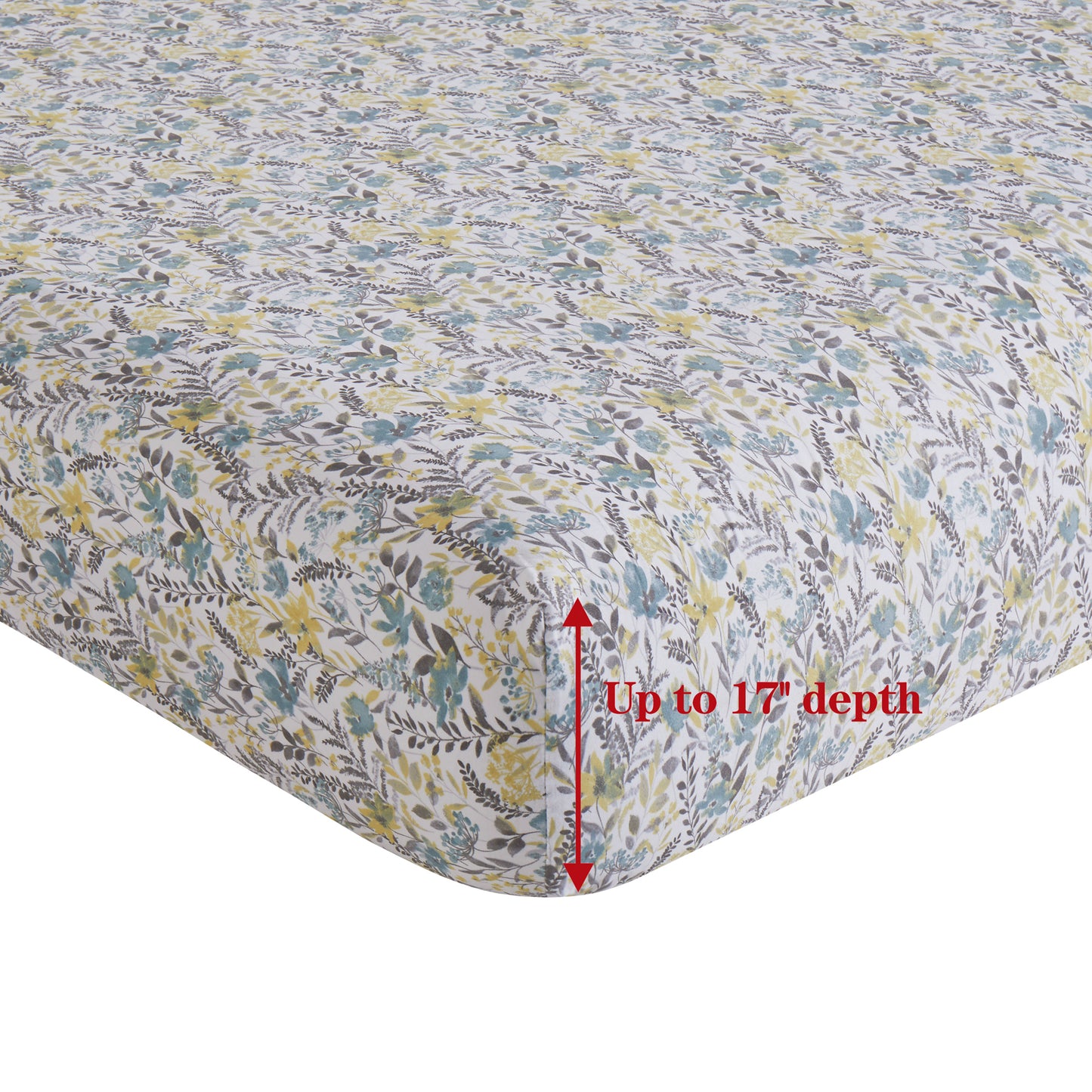 Printed Rayon from Bamboo Soft Deep Pocket Bedding All Season Sheet Set, Teal Yellow Floral
