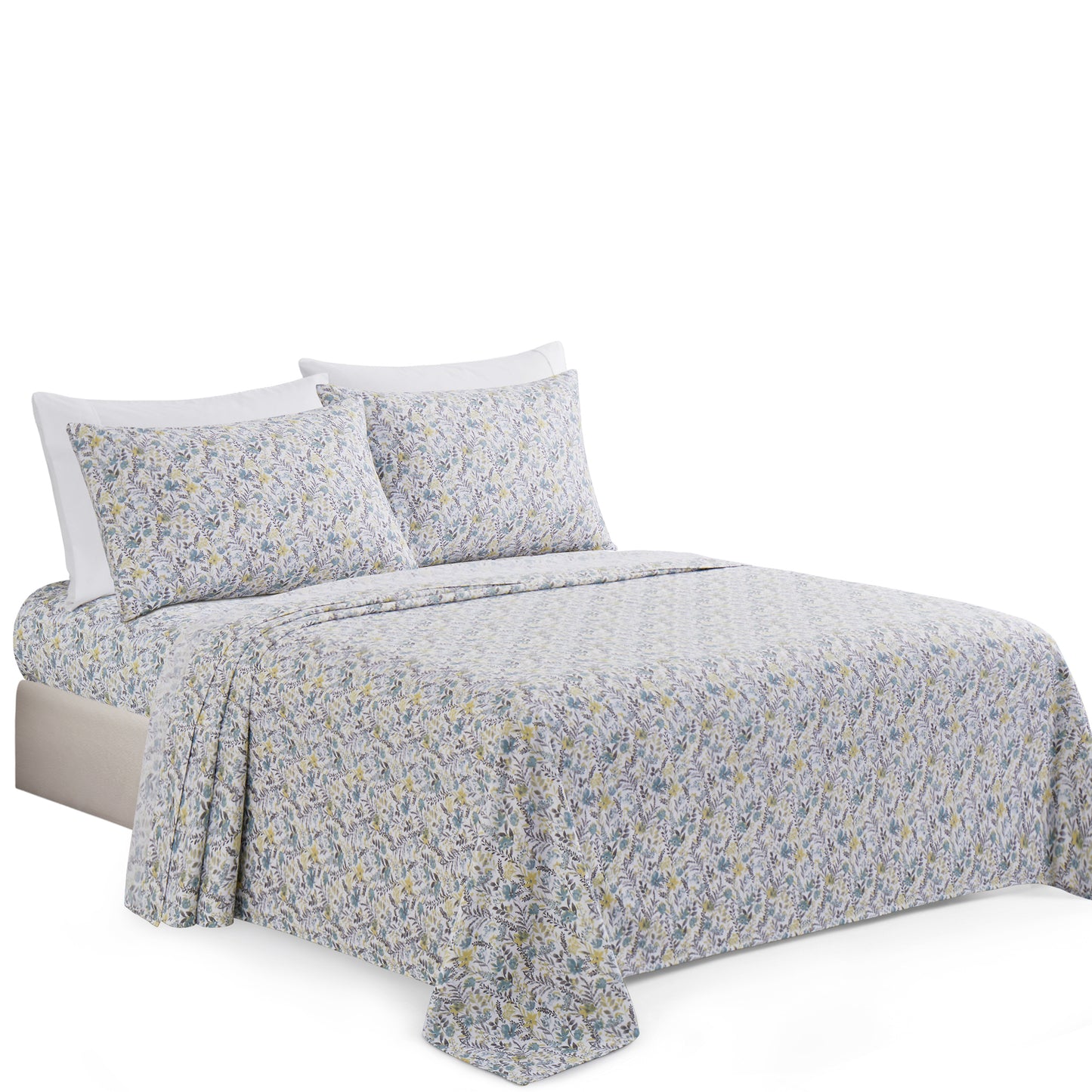 Printed Rayon from Bamboo Soft Deep Pocket Bedding All Season Sheet Set, Teal Yellow Floral