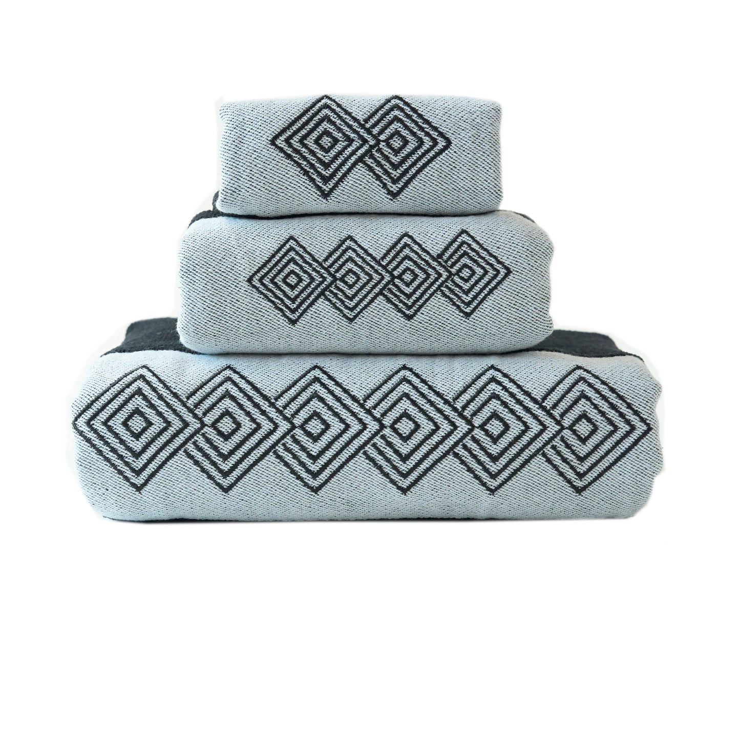 Premium Luxury Decor 100% Cotton Soft Bathroom Modern Embroidered 3 Piece Towel Set, Modern Square Pattern