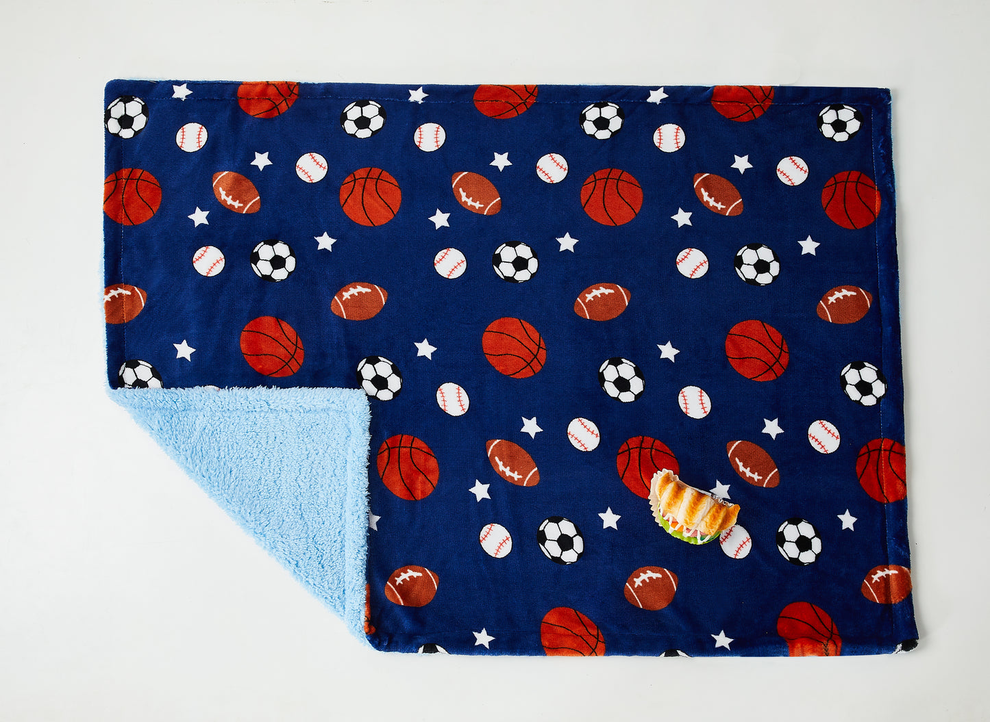 Kid Printed Fluffy Plush Soft Warm Flannel Fleece Children Throw Sherpa Kids Blanket, 30" x 40" Balls and Stars with Navy Blue