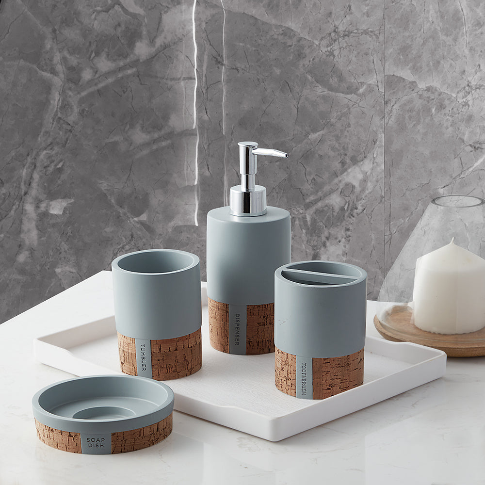Modern Luxury Décor Bath Accessory Ensemble Bathroom Lotion Dispenser Toothbrush Holder Tumbler Soap Dish, Modern Baron