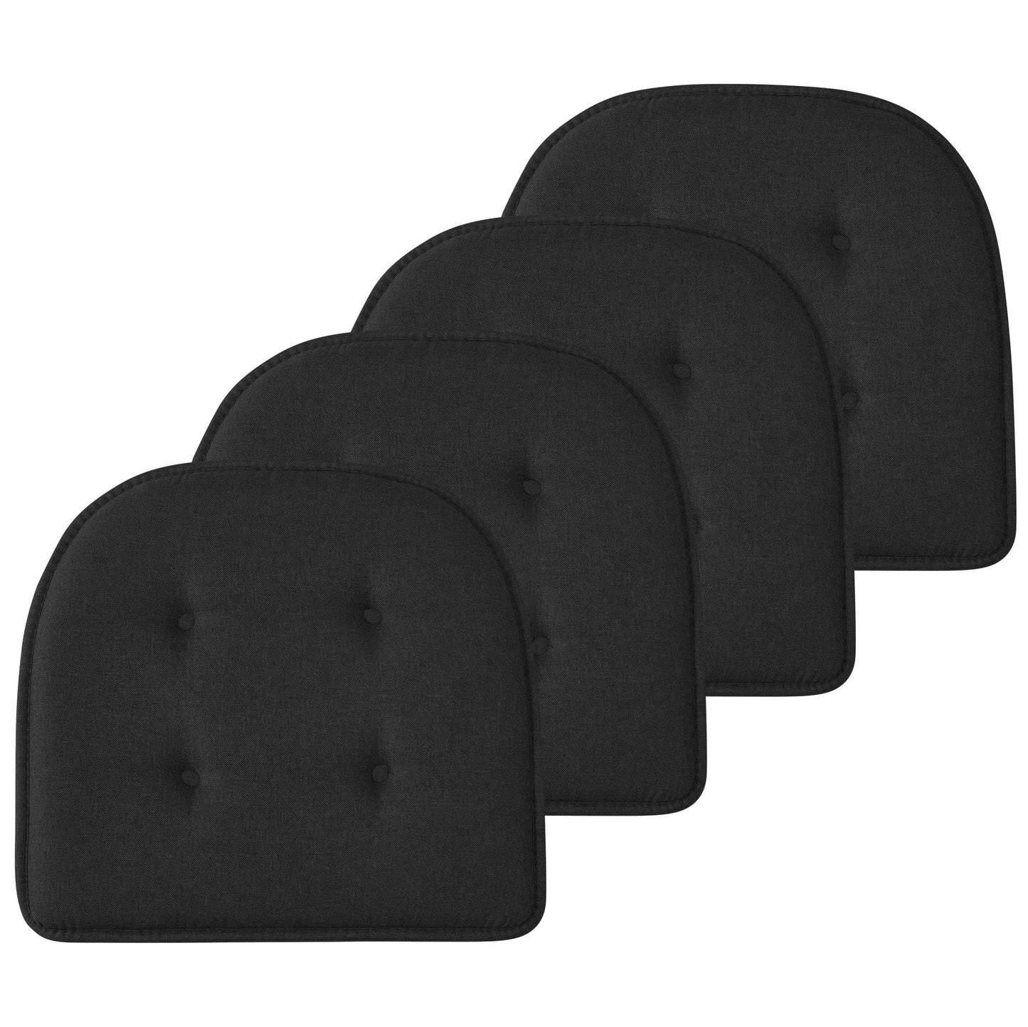 Memory Foam U-Shaped Premium Thick Seat Pad Tufted Nonslip Rubber Back Indoor Kitchen Chair Cushion 17 x 16 Inch, Black