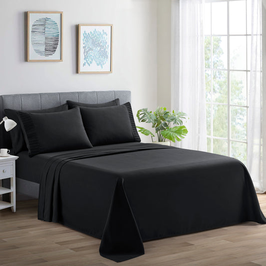 Solid Rayon from Bamboo Soft Silky Deep Pocket Bedding All Season Sheet Set, Black