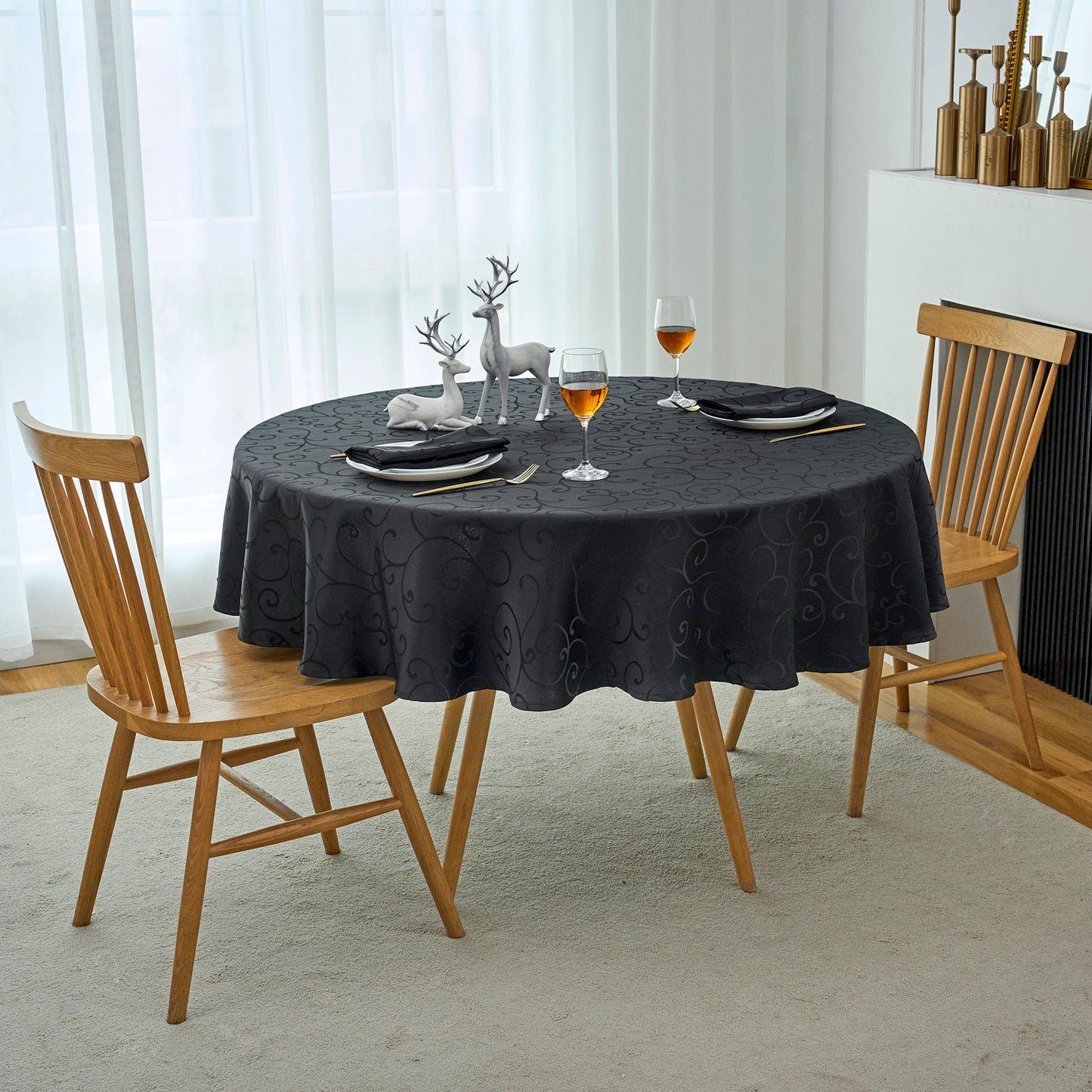 Jacquard Waterproof Thick Luxury Premium Solid Liquid Repellent Stain Resistant Decorative Home Kitchen Tablecloth, Black Color