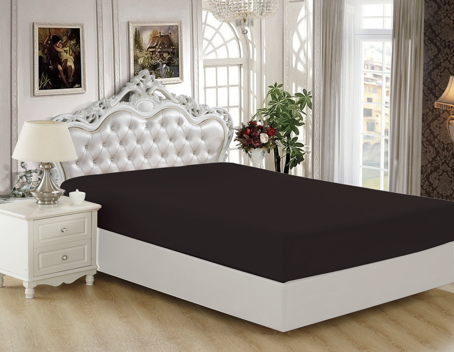 Solid Rayon from Bamboo Soft Silky Deep Pocket All Season Bedding Wrinkle Free Fitted Sheet, Black