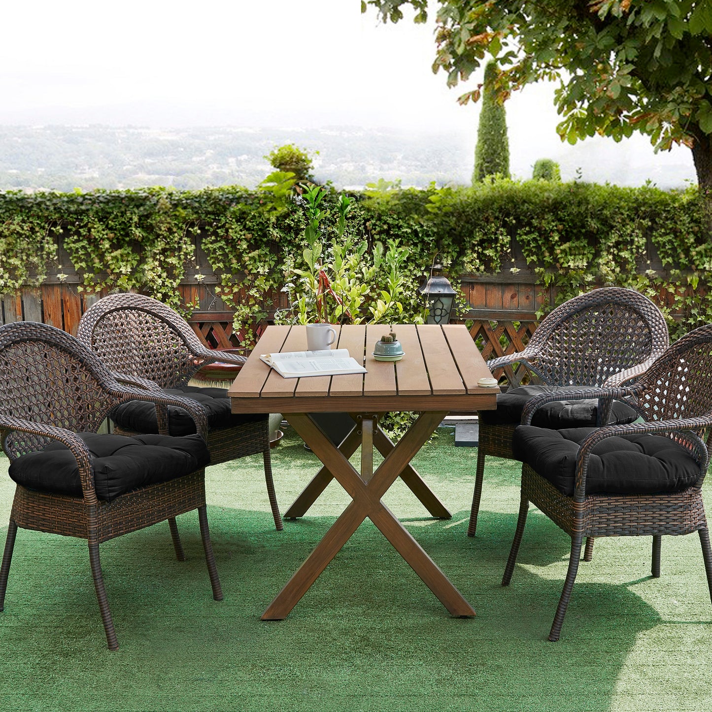 Premium Thick Comfy Seat Patio Pad Tufted Textured Solid Outdoor Chair Cushion 19 x 19 x 4 Inch, Black