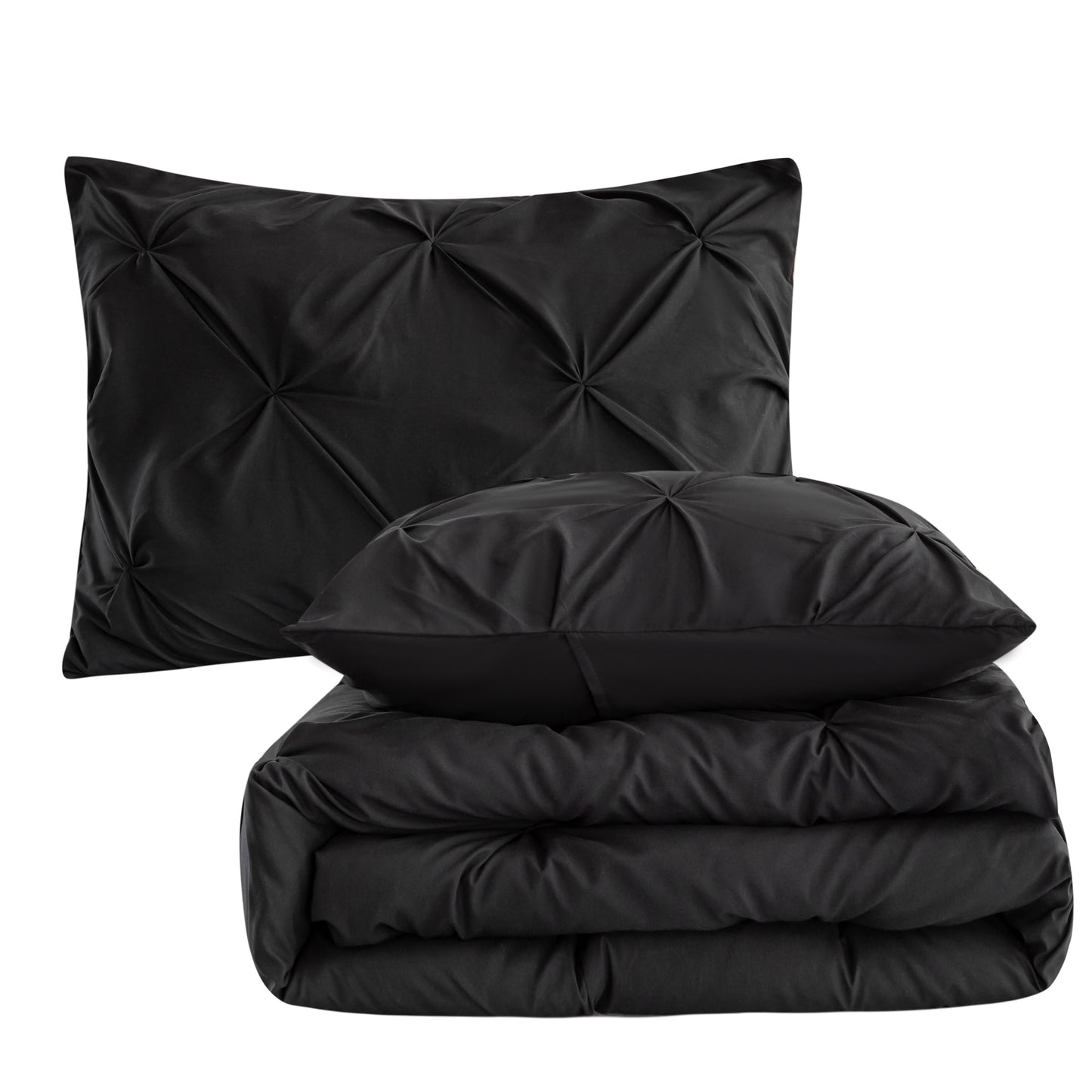 Pintuck Soft Luxury Fluffy Goose Down Alternative Solid Geometric Tufted Bedding Pinch Pleated Comforter Set, Black