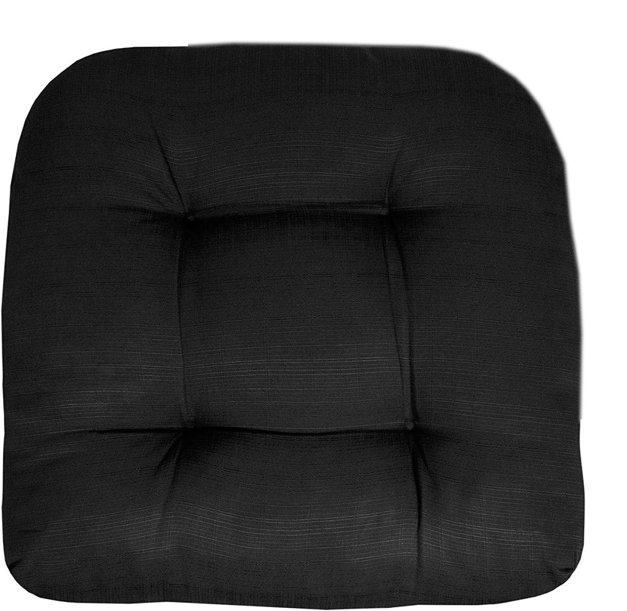 Premium Thick Comfy Seat Patio Pad Tufted Textured Solid Outdoor Chair Cushion 19 x 19 x 4 Inch, Black