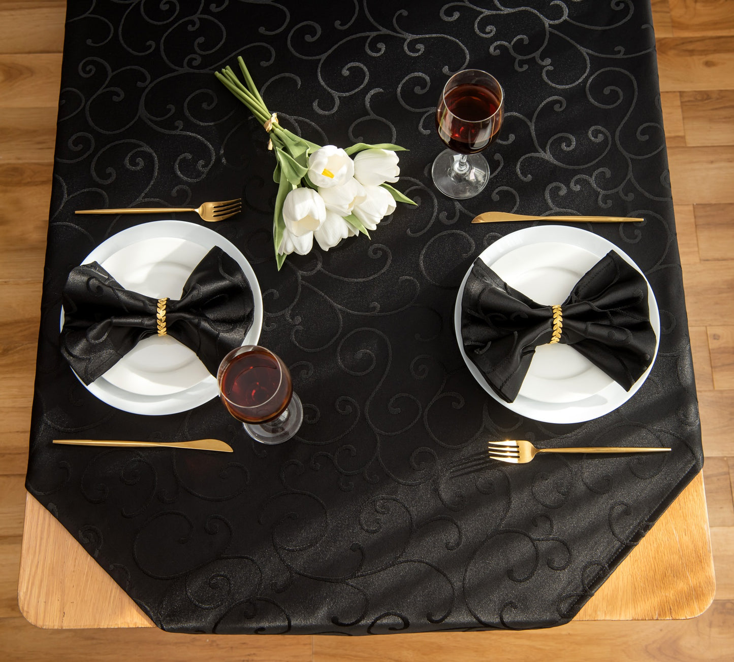 Jacquard Waterproof Thick Luxury Premium Solid Liquid Repellent Stain Resistant Decorative Home Kitchen Tablecloth, Black Color
