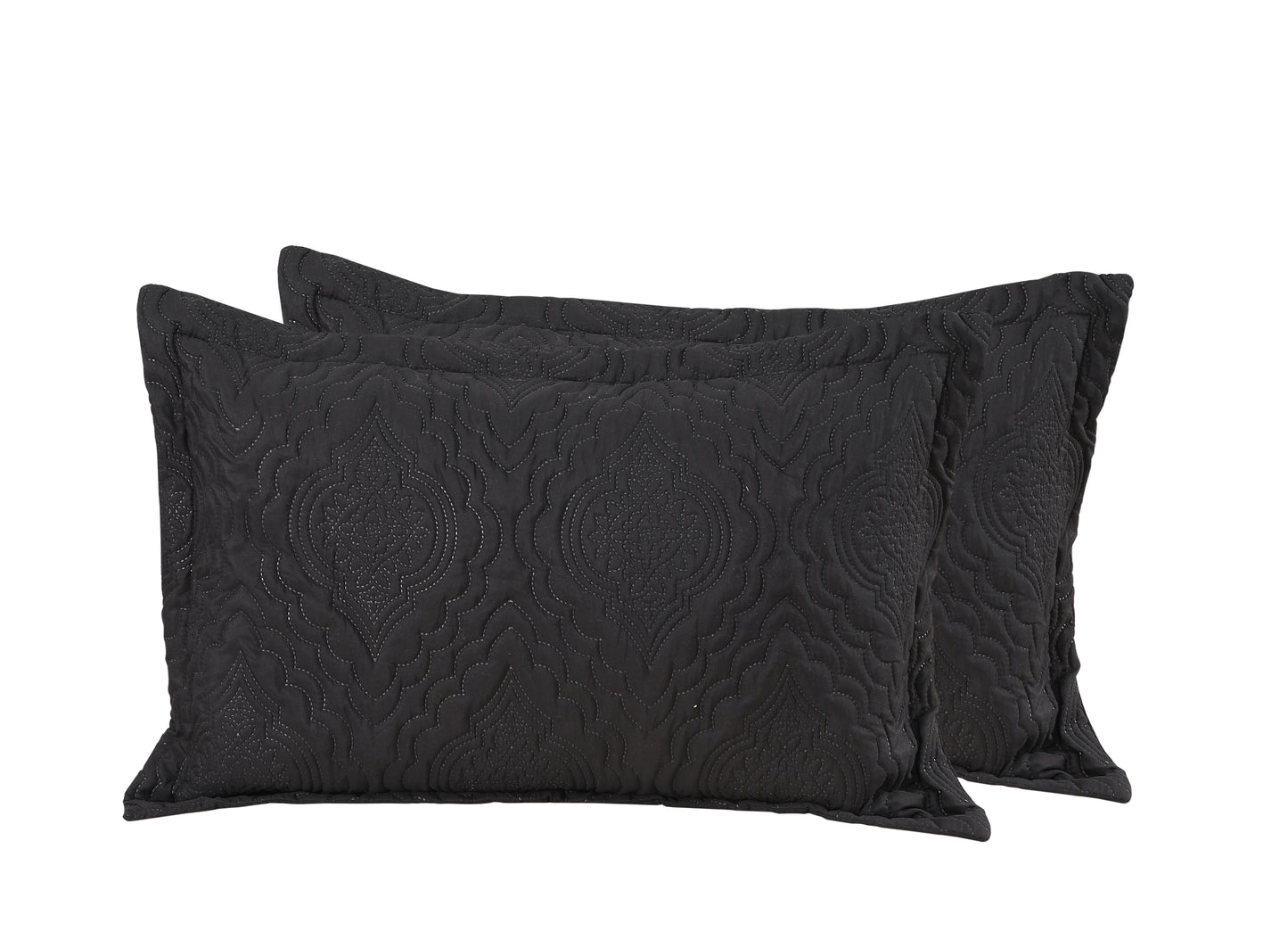Embossed Pinsonic Solid Bedding Soft Summer Quilt Set, Black Color