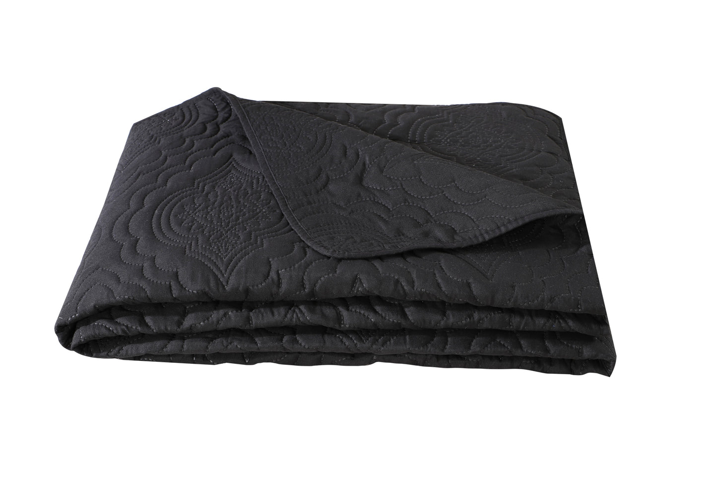 Embossed Pinsonic Solid Bedding Soft Summer Quilt Set, Black Color