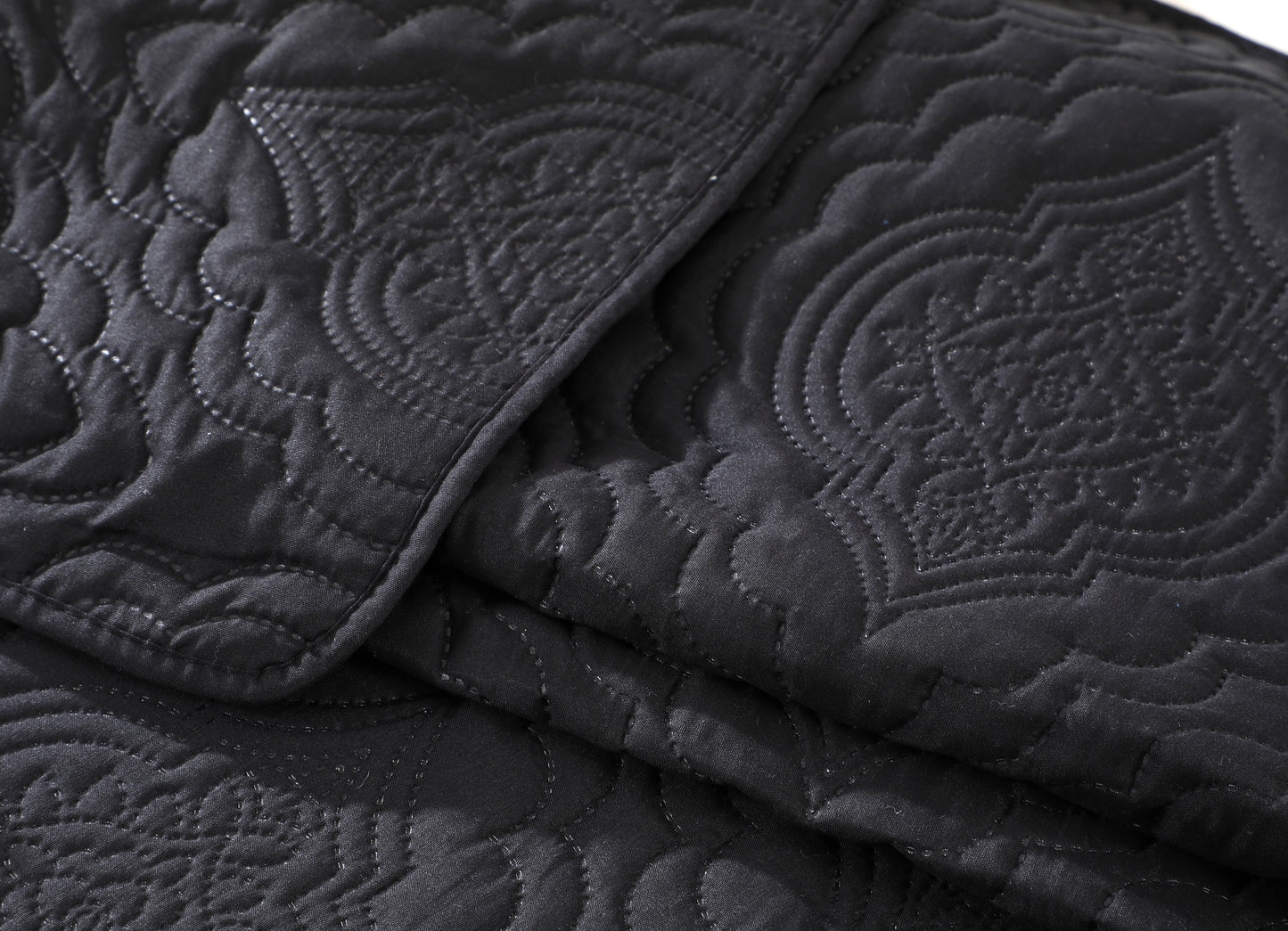 Embossed Pinsonic Solid Bedding Soft Summer Quilt Set, Black Color