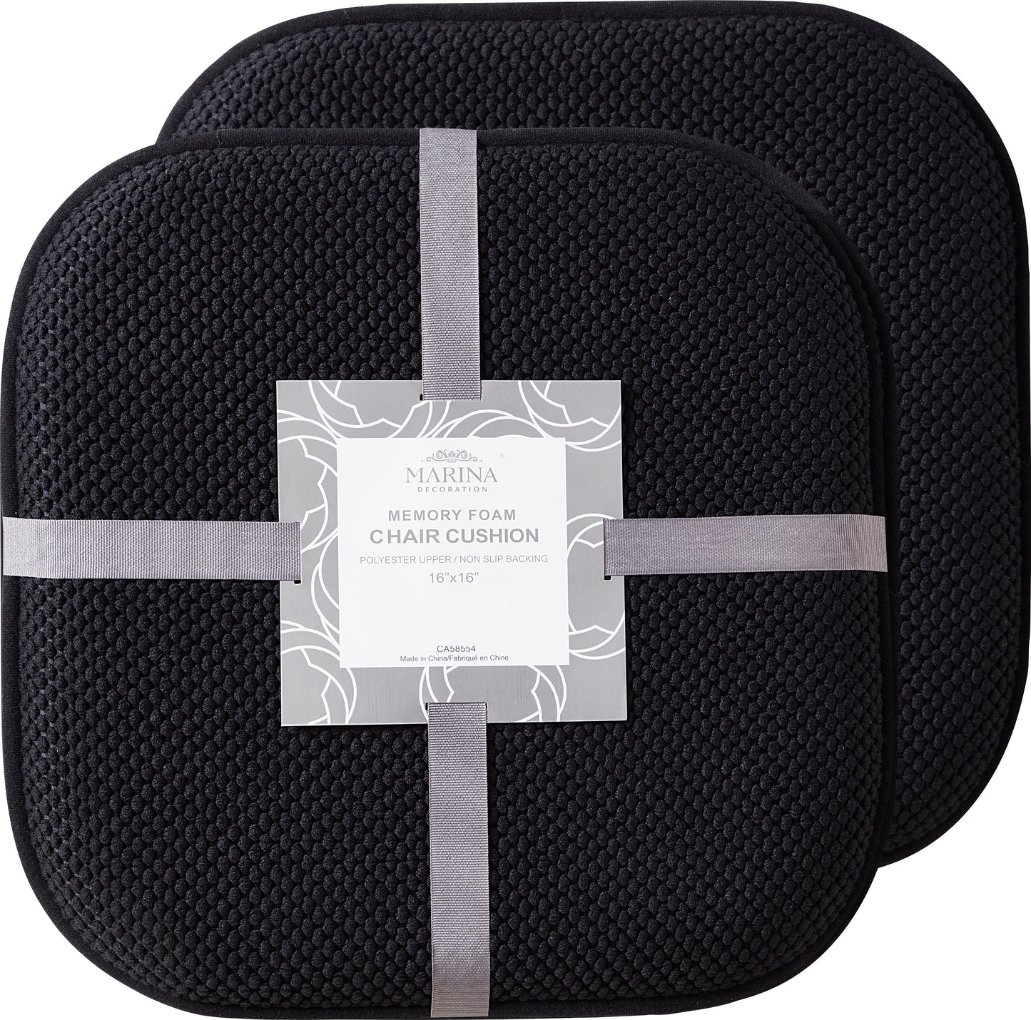 Memory Foam Honeycomb Premium Thick Chair Nonslip Rubber Back Seat Pads Kitchen Chair Cushion Set 16 x 16 Inch, Black
