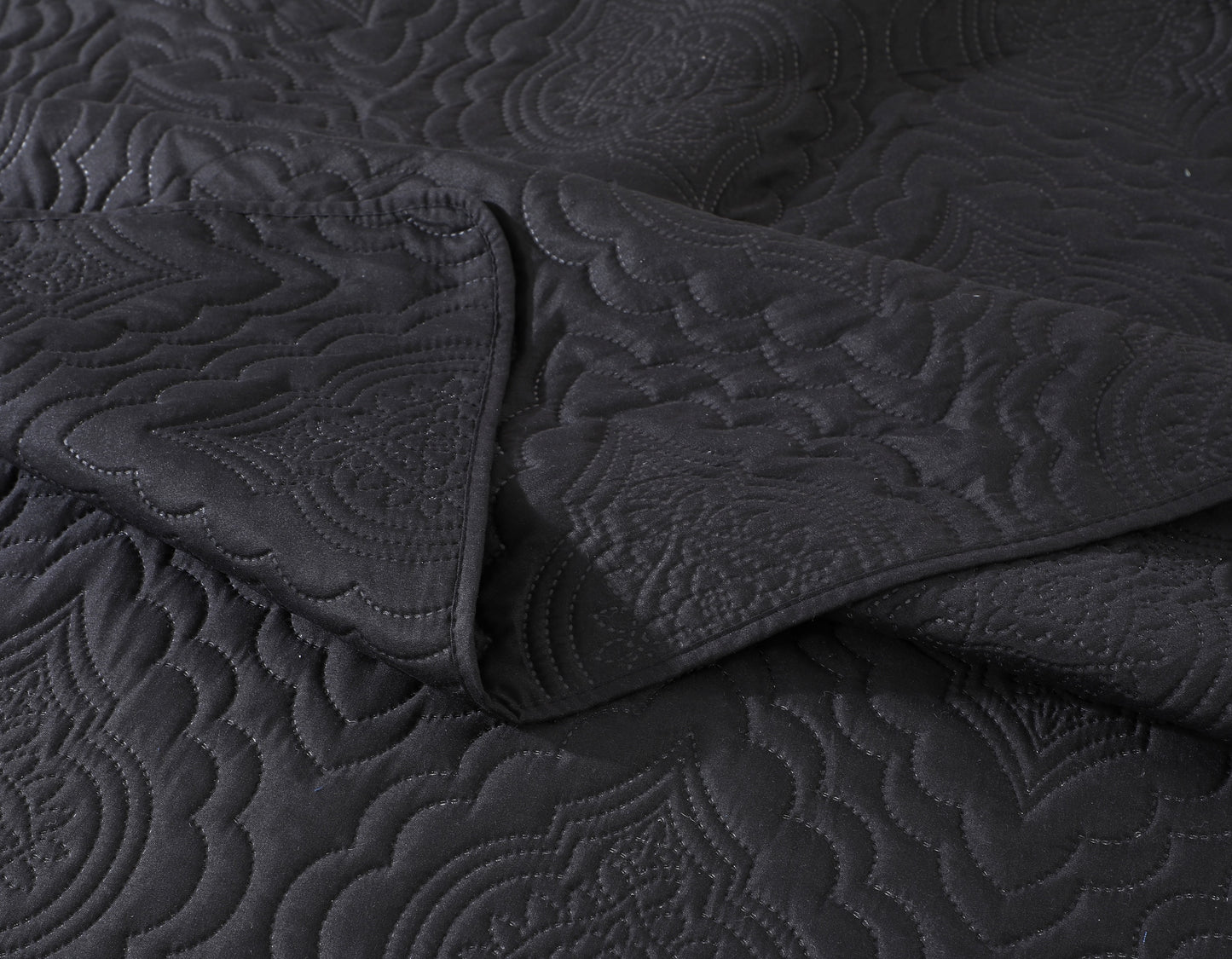 Embossed Pinsonic Solid Bedding Soft Summer Quilt Set, Black Color