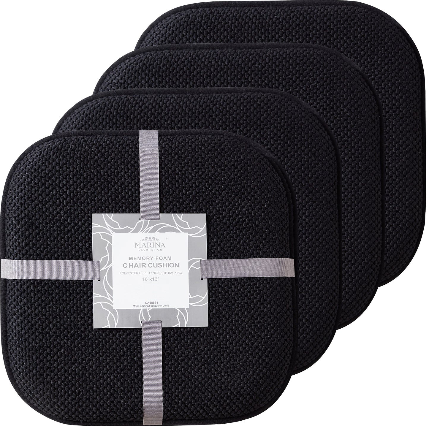 Memory Foam Honeycomb Premium Thick Chair Nonslip Rubber Back Seat Pads Kitchen Chair Cushion Set 16 x 16 Inch, Black