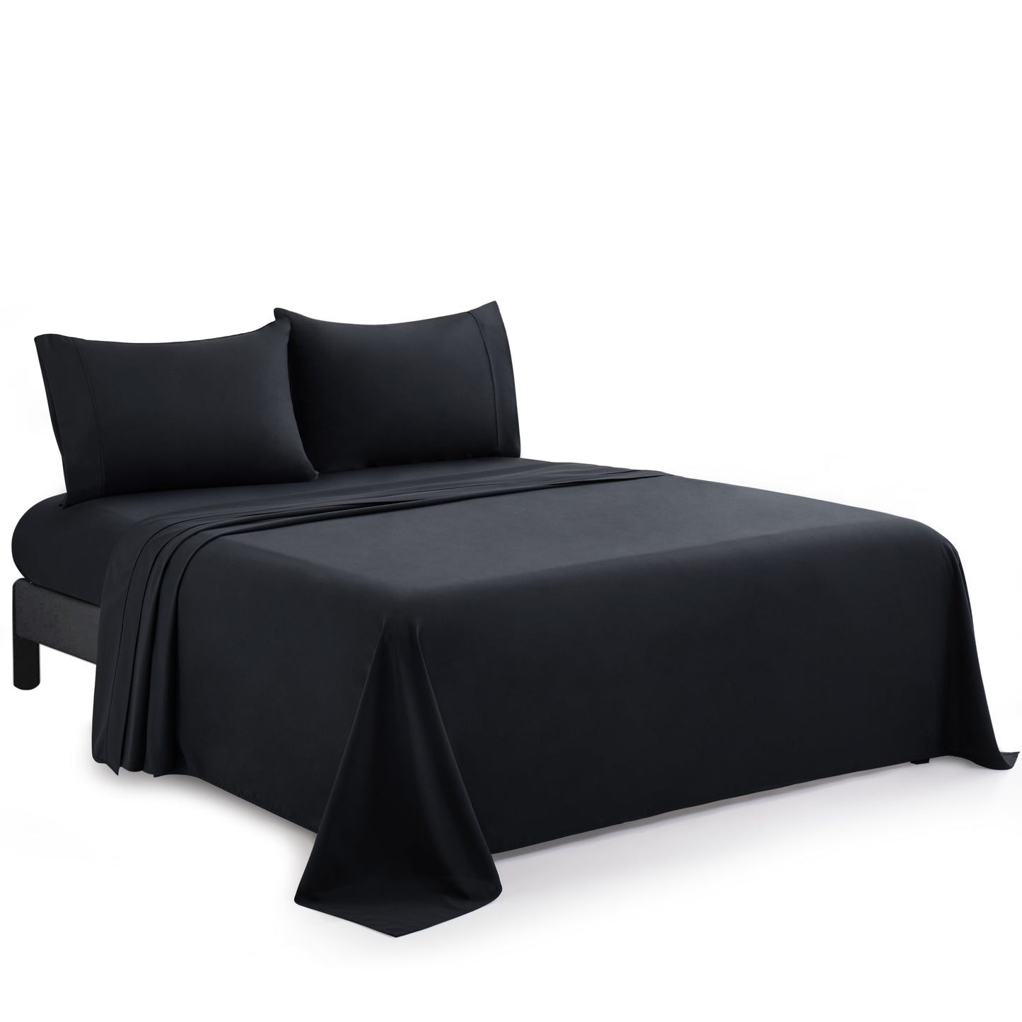 600 Thread Count Cotton Percale Soft Deep Pocket Solid Bedding All Season Sheet Set, Black