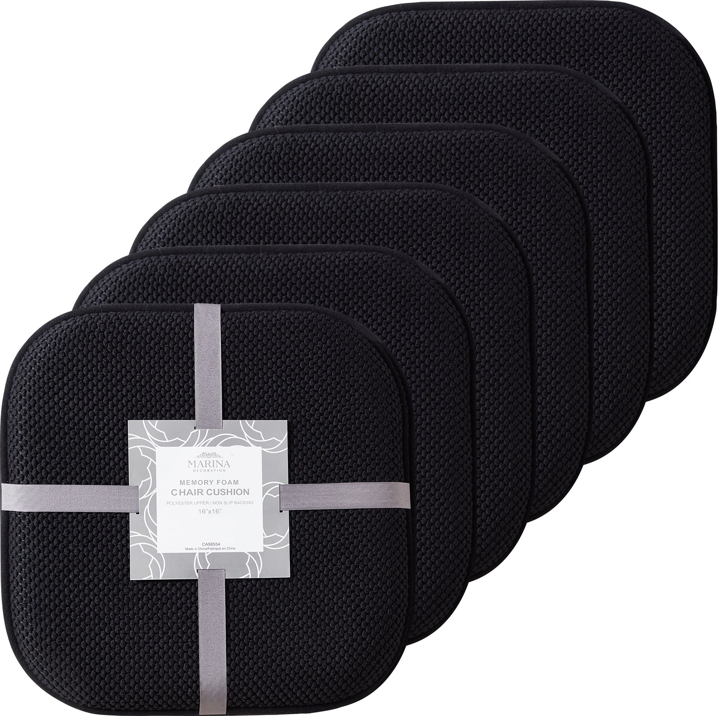 Memory Foam Honeycomb Premium Thick Chair Nonslip Rubber Back Seat Pads Kitchen Chair Cushion Set 16 x 16 Inch, Black