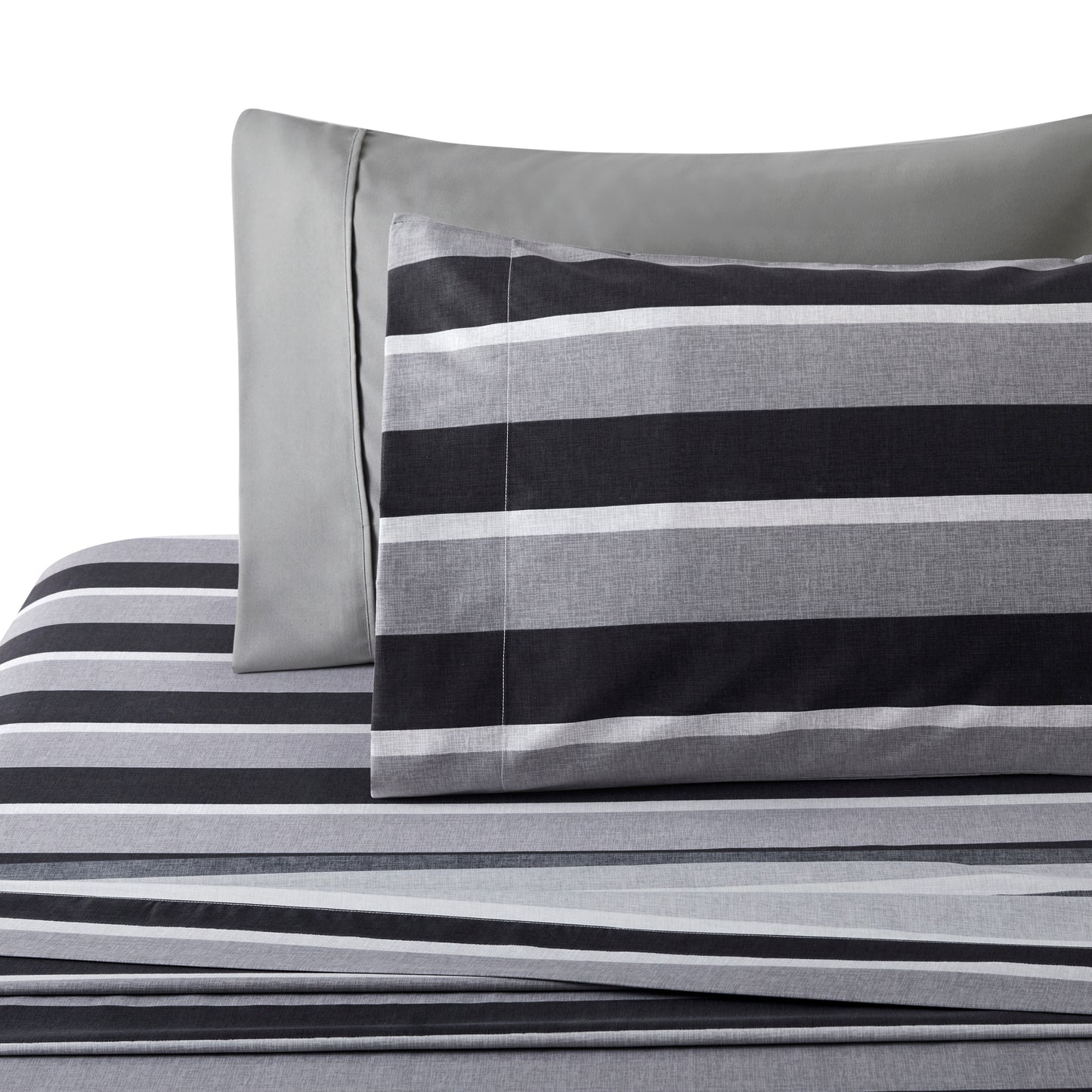 Printed Rayon from Bamboo Soft Bedding Silky Zipper All Season Duvet Cover Set, Black Grey Stripes