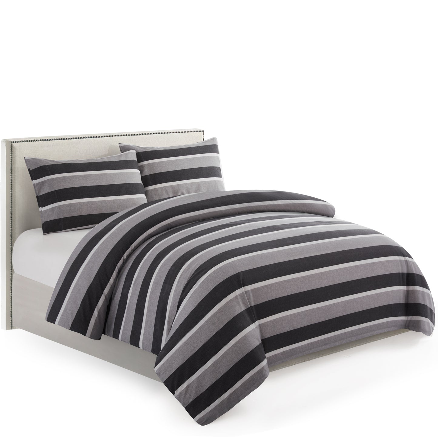Printed Rayon from Bamboo Soft Bedding Silky Zipper All Season Duvet Cover Set, Black Grey Stripes