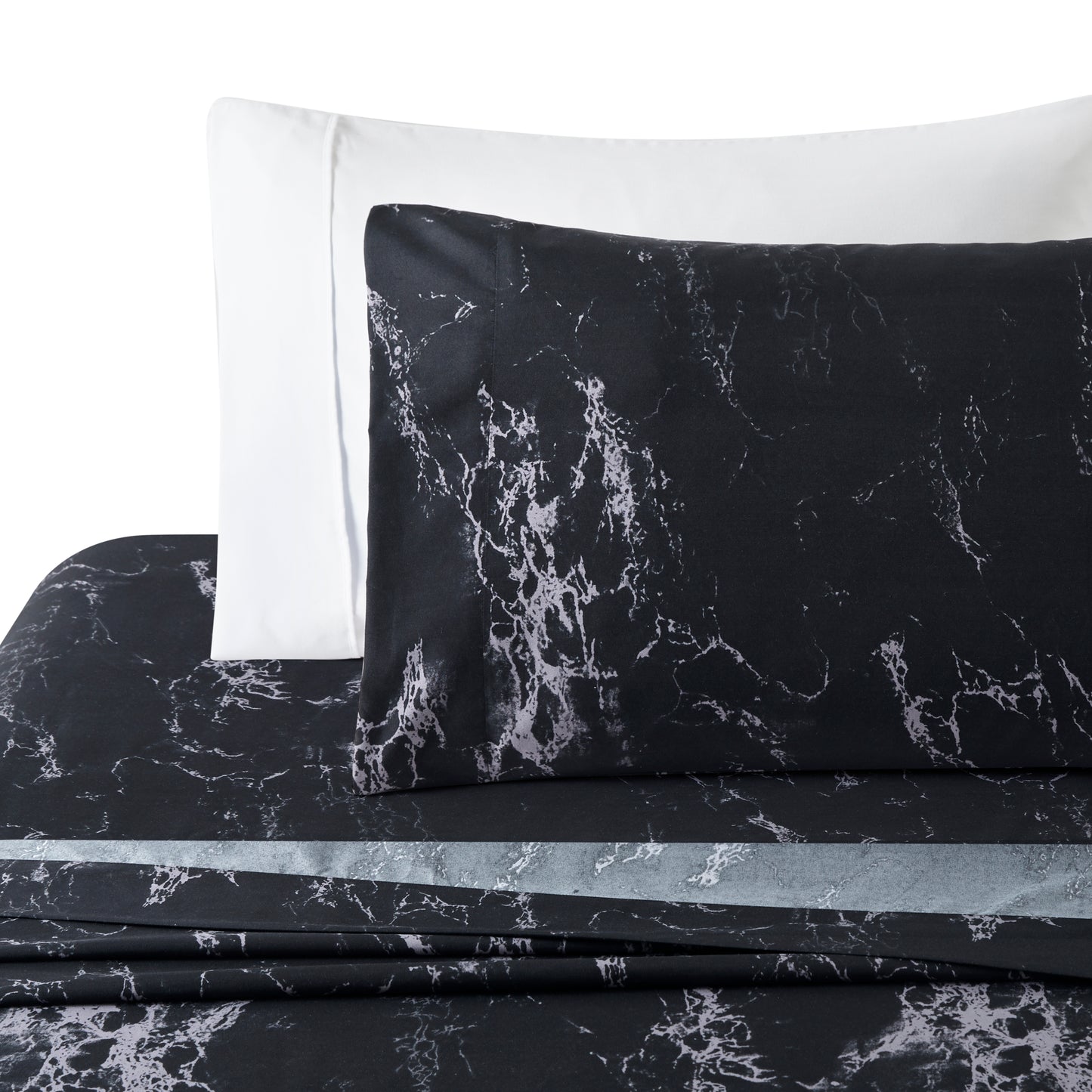 Printed Rayon from Bamboo Soft Deep Pocket Bedding All Season Sheet Set, Modern Black Marble