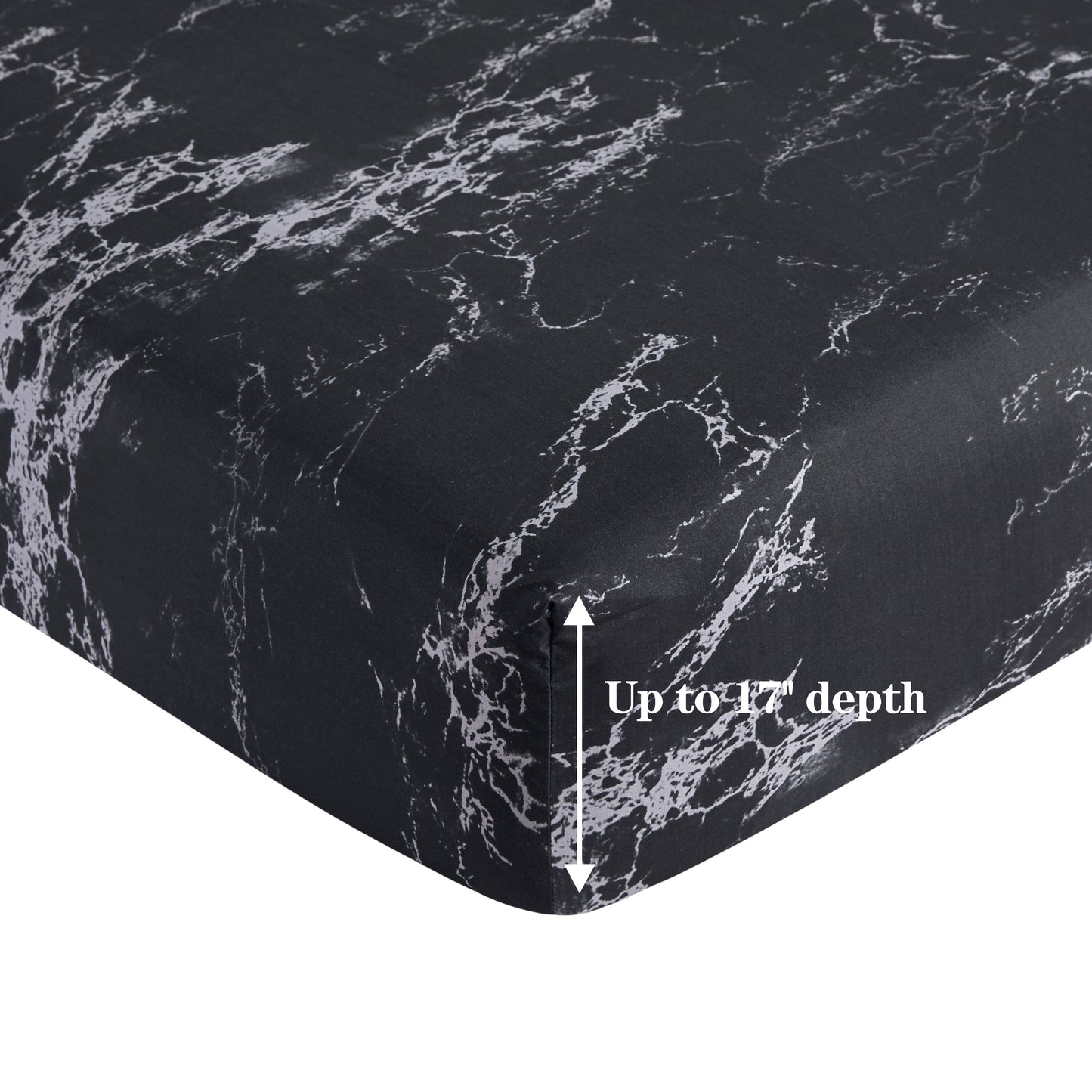 Printed Rayon from Bamboo Soft Deep Pocket Bedding All Season Sheet Set, Modern Black Marble
