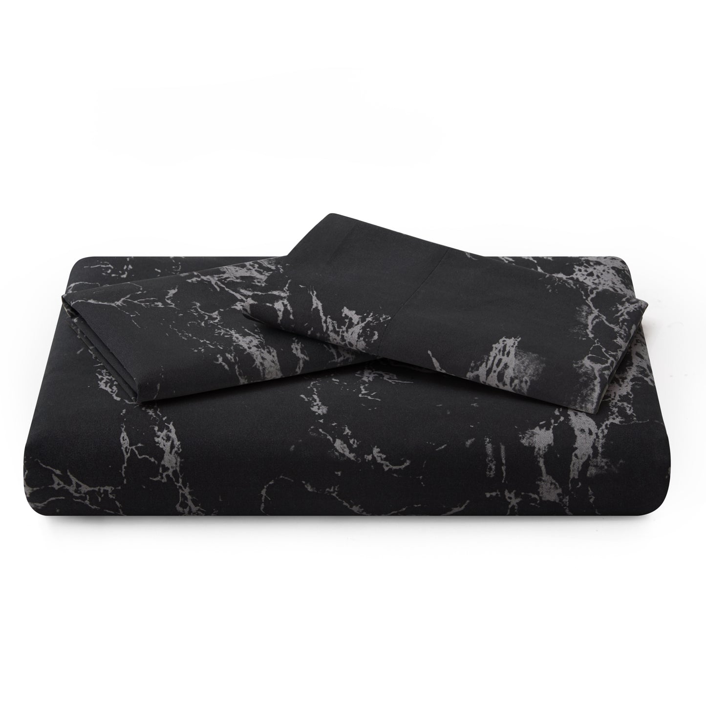 Printed Rayon from Bamboo Soft Bedding Silky Zipper All Season Duvet Cover Set, Modern Black Marble