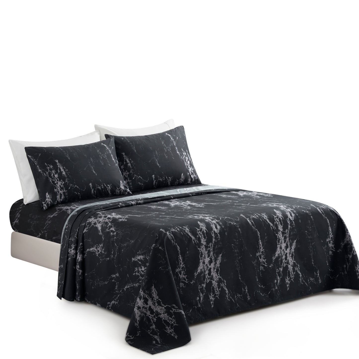 Printed Rayon from Bamboo Soft Deep Pocket Bedding All Season Sheet Set, Modern Black Marble