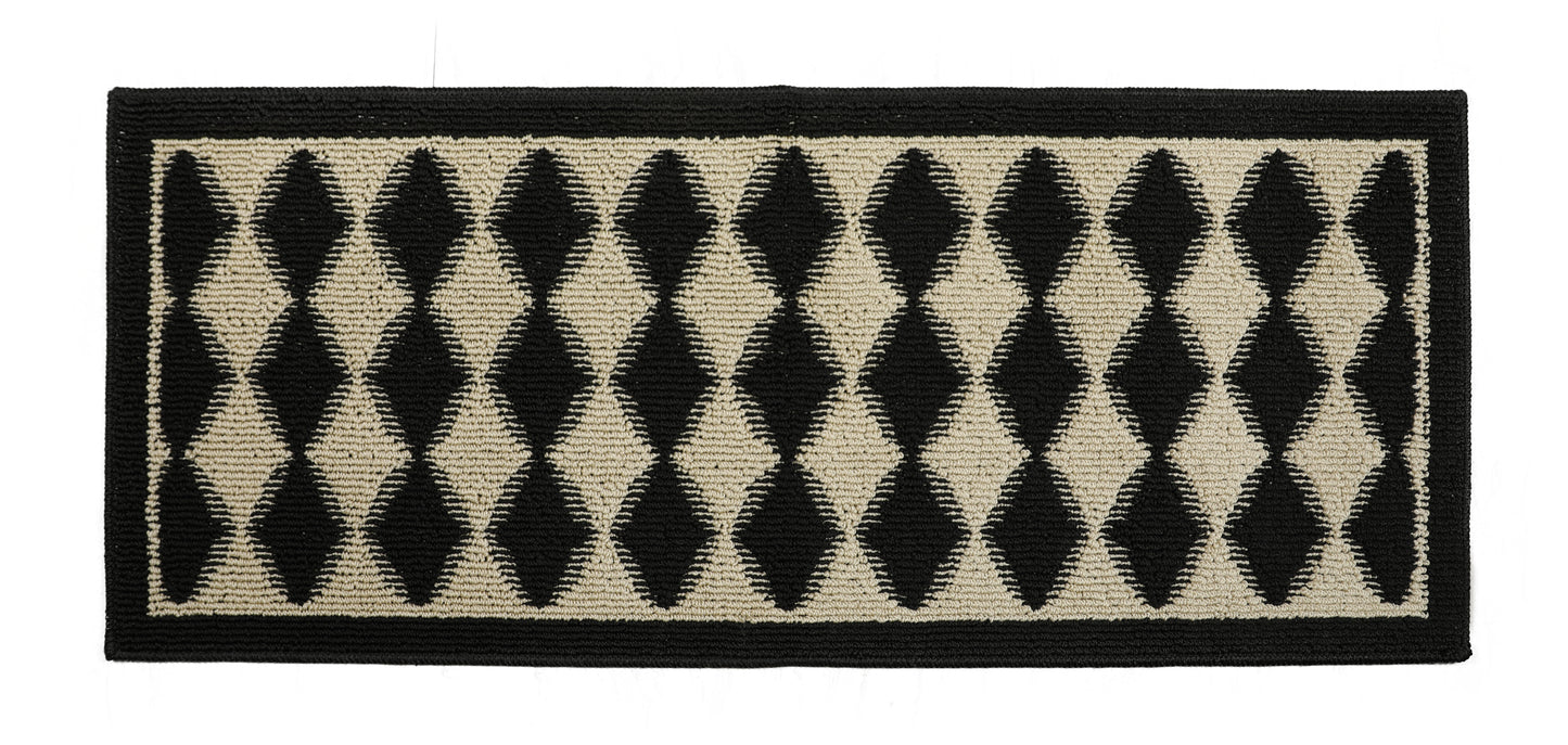 Decor Non-Slip Back Water Absorbent Soft Woven Runner Area Carpet Floor Mat Indoor Kitchen Rug, Black Pumice Geometric Design