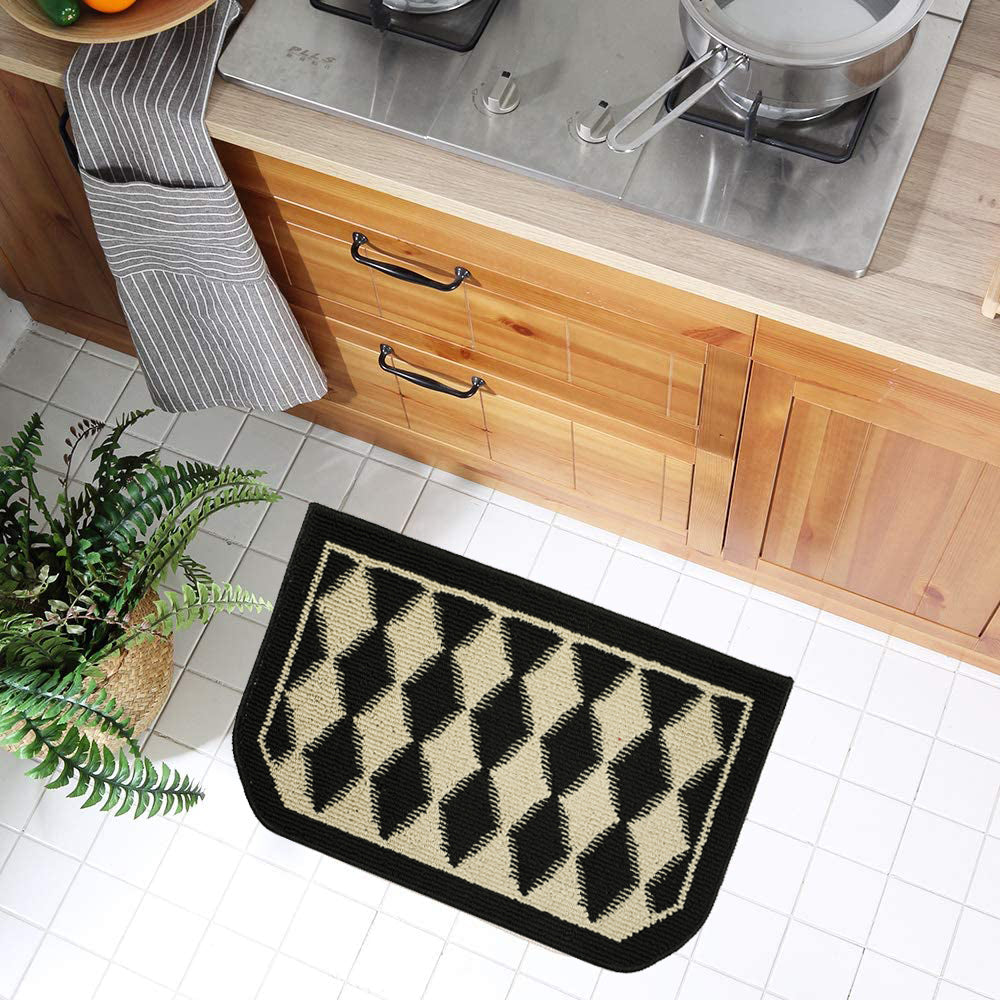 Decor Non-Slip Back Water Absorbent Soft Woven Runner Area Carpet Floor Mat Indoor Kitchen Rug, Black Pumice Geometric Design