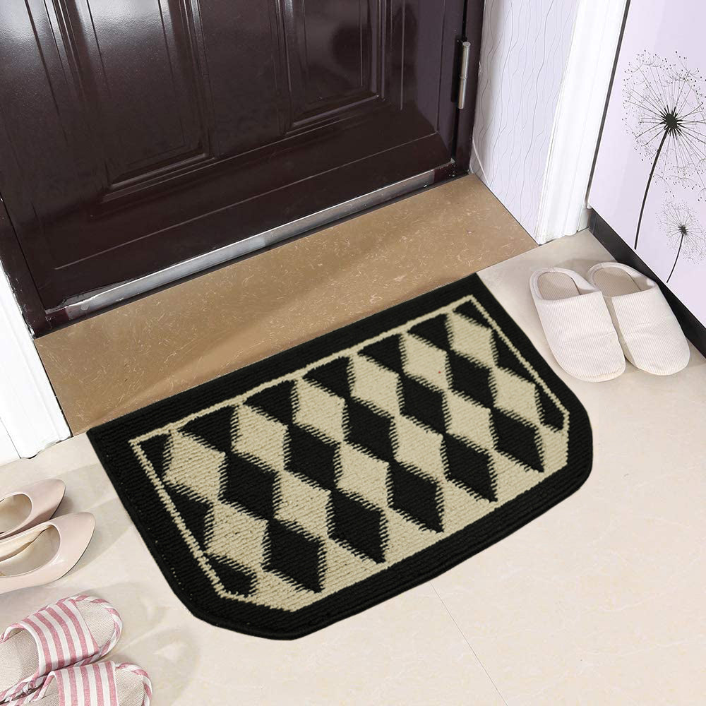 Decor Non-Slip Back Water Absorbent Soft Woven Runner Area Carpet Floor Mat Indoor Kitchen Rug, Black Pumice Geometric Design