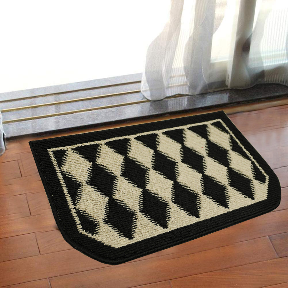 Decor Non-Slip Back Water Absorbent Soft Woven Runner Area Carpet Floor Mat Indoor Kitchen Rug, Black Pumice Geometric Design