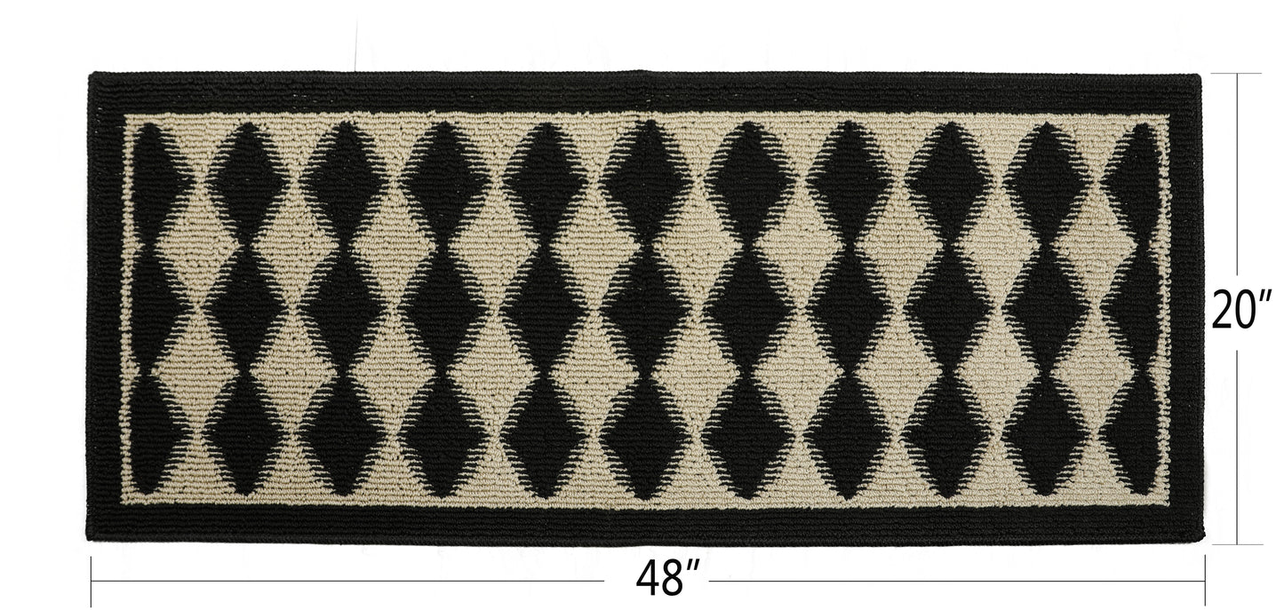 Decor Non-Slip Back Water Absorbent Soft Woven Runner Area Carpet Floor Mat Indoor Kitchen Rug, Black Pumice Geometric Design