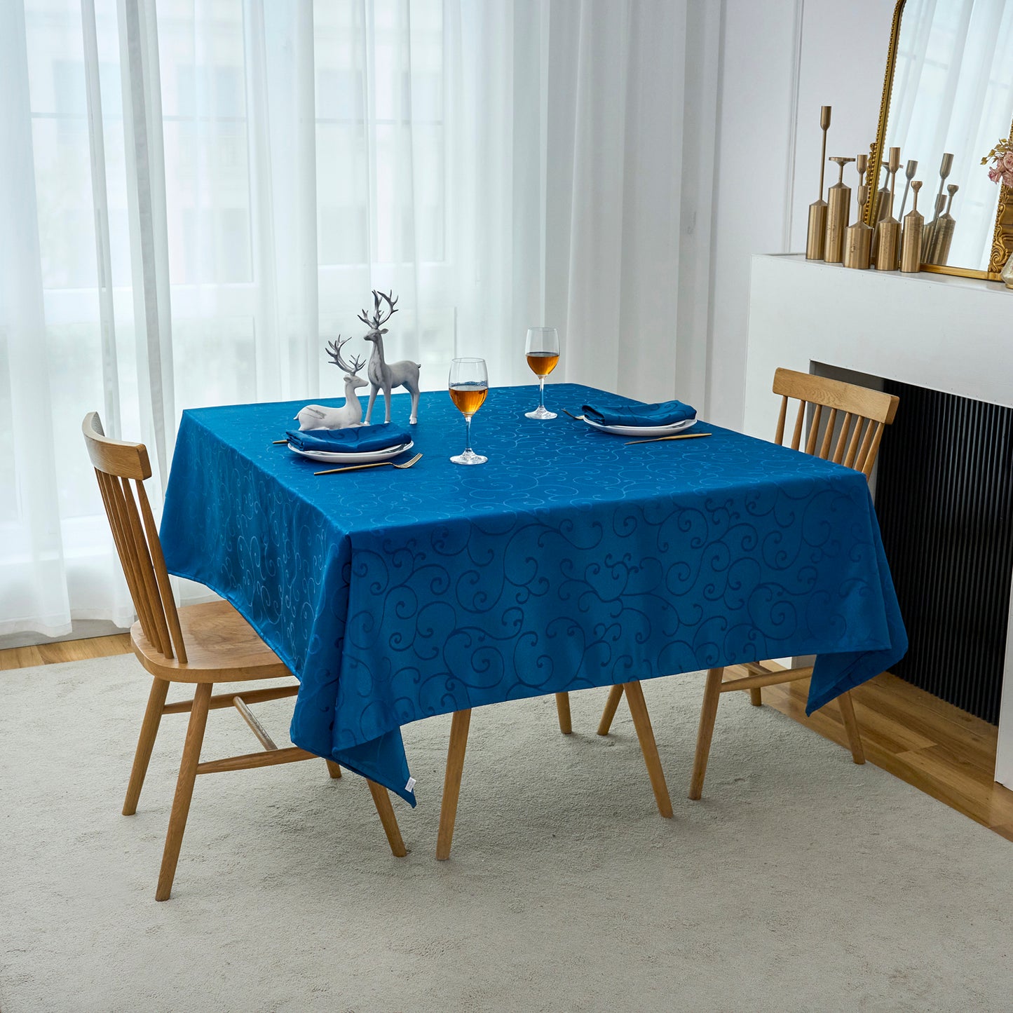 Jacquard Waterproof Thick Luxury Premium Solid Liquid Repellent Stain Resistant Decorative Home Kitchen Tablecloth, Royal Blue Color
