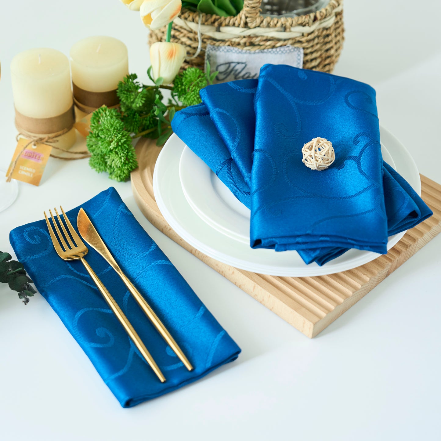 Jacquard Waterproof Thick Luxury Premium Solid Liquid Repellent Stain Resistant Decorative Home Kitchen Tablecloth, Royal Blue Color