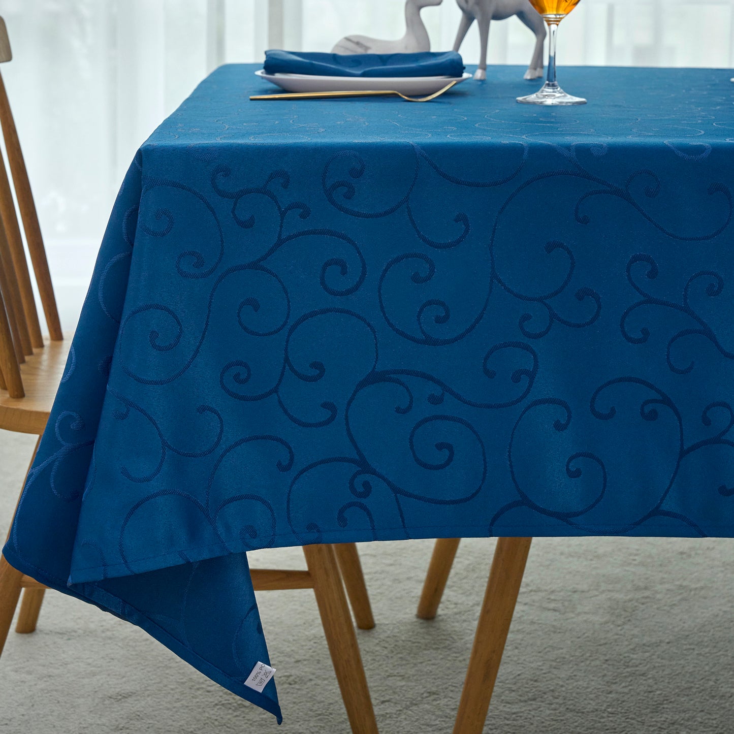 Jacquard Waterproof Thick Luxury Premium Solid Liquid Repellent Stain Resistant Decorative Home Kitchen Tablecloth, Royal Blue Color