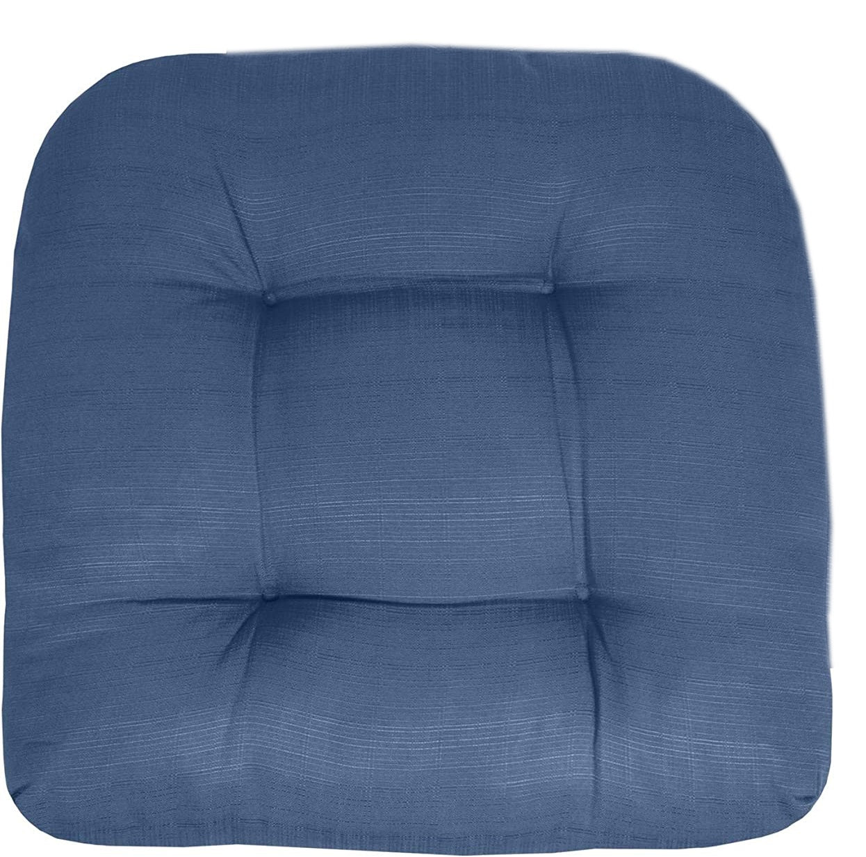 Premium Thick Comfy Seat Patio Pad Tufted Textured Solid Outdoor Chair Cushion 19 x 19 x 4 Inch, Blue