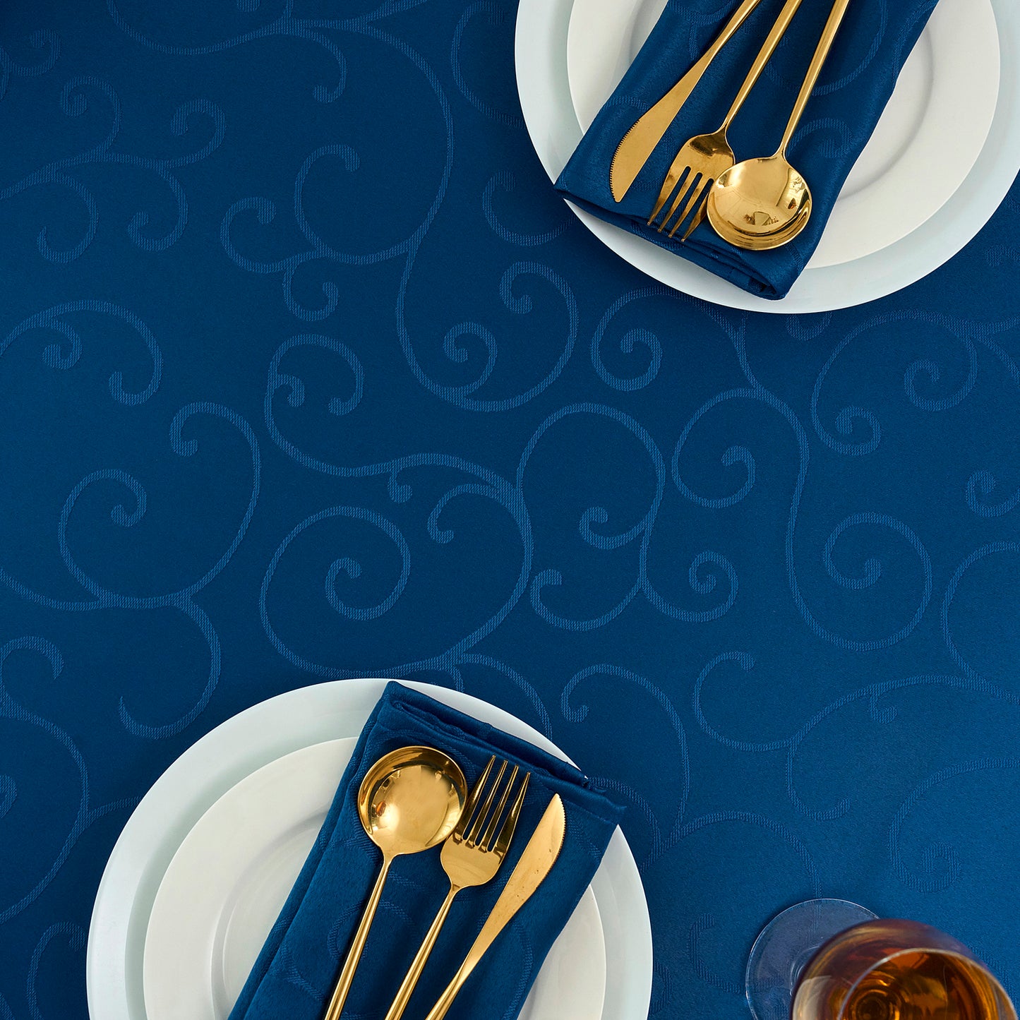 Jacquard Waterproof Thick Luxury Premium Solid Liquid Repellent Stain Resistant Decorative Home Kitchen Tablecloth, Royal Blue Color