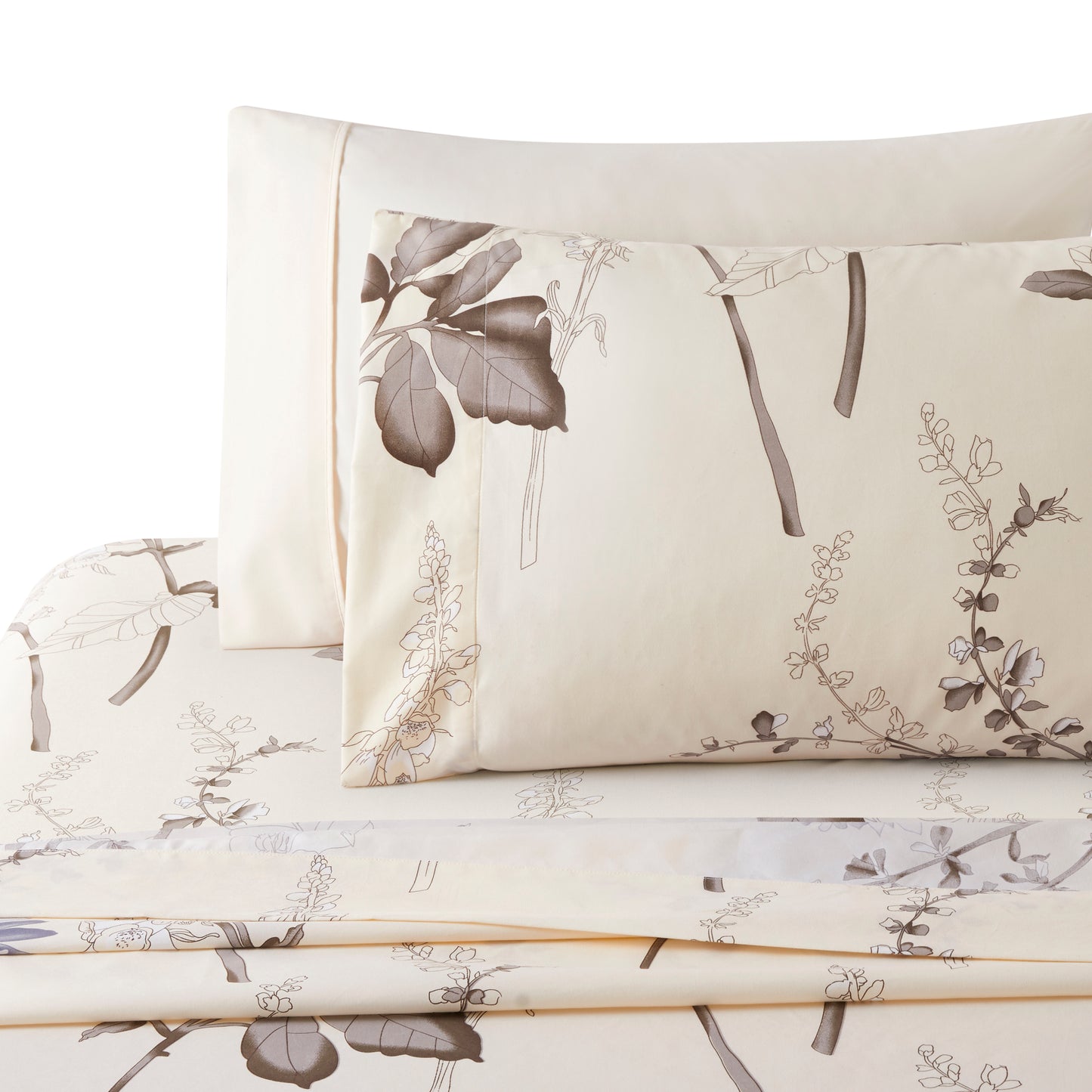 Printed Rayon from Bamboo Soft All Season Duvet Cover Fitted Sheet Ensemble Bedding Set with Zipper and Corner Tie, Blue Floral