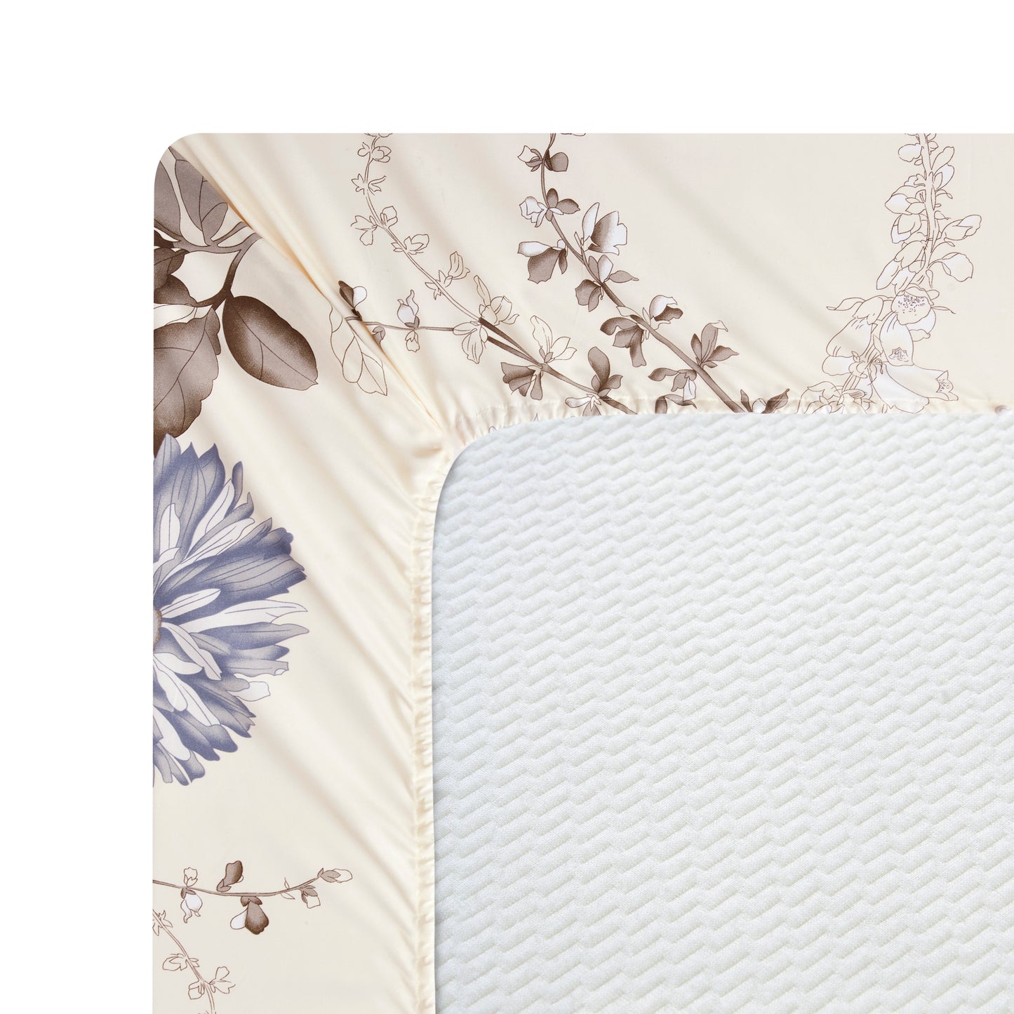 Printed Rayon from Bamboo Soft All Season Duvet Cover Fitted Sheet Ensemble Bedding Set with Zipper and Corner Tie, Blue Floral