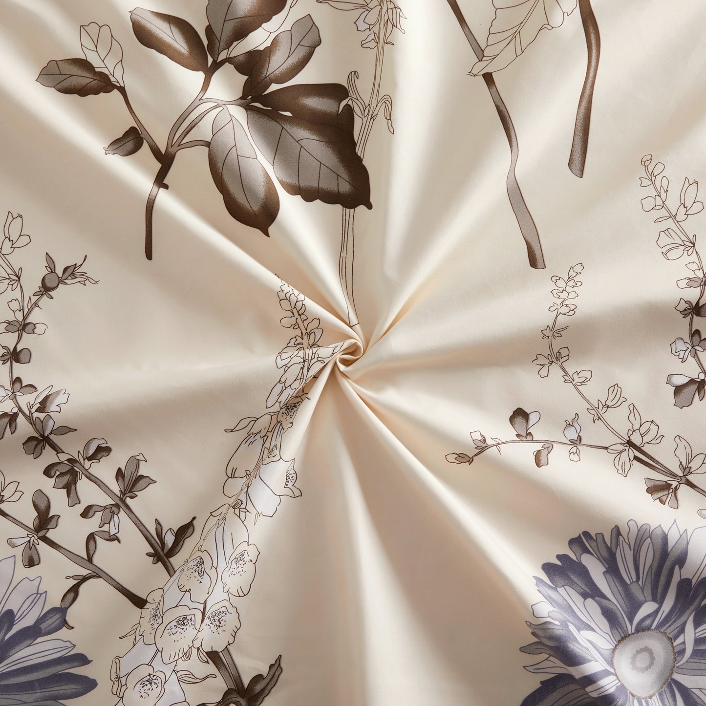 Printed Rayon from Bamboo Soft Bedding Silky Zipper All Season Duvet Cover Set, Blue Chrysanthemum Floral