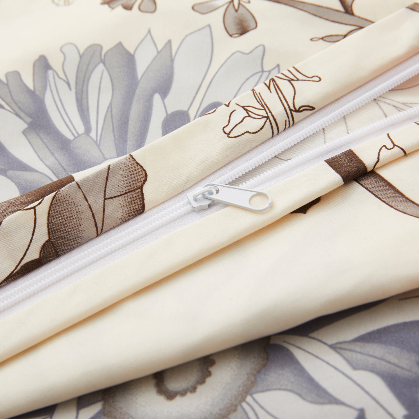 Printed Rayon from Bamboo Soft All Season Duvet Cover Fitted Sheet Ensemble Bedding Set with Zipper and Corner Tie, Blue Floral