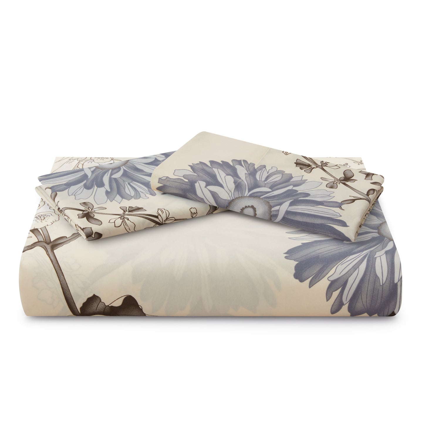 Printed Rayon from Bamboo Soft All Season Duvet Cover Fitted Sheet Ensemble Bedding Set with Zipper and Corner Tie, Blue Floral