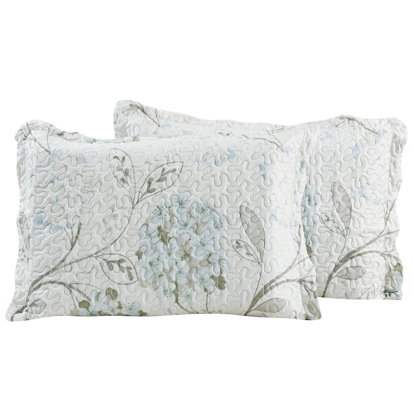 Printed Embossed Pinsonic Soft Bedding Summer Quilt Set, Blue Hydrangea Floral