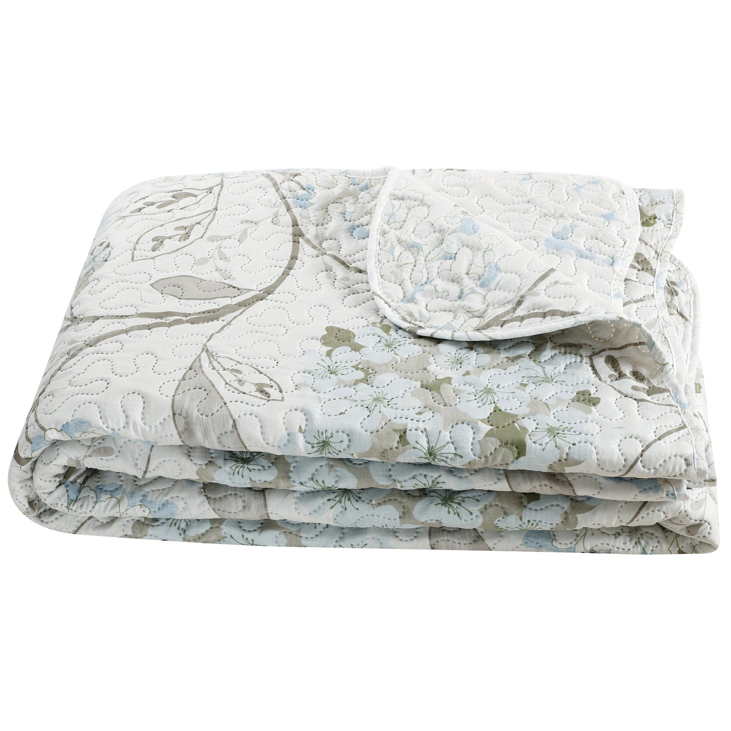 Printed Embossed Pinsonic Soft Bedding Summer Quilt Set, Blue Hydrangea Floral
