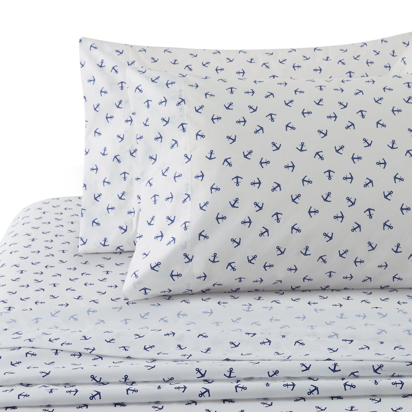 Printed Cotton Blend Percale 600 Thread Count Soft Deep Pocket All Season Bedding Sheet Set, Blue Nautical Anchor Pattern