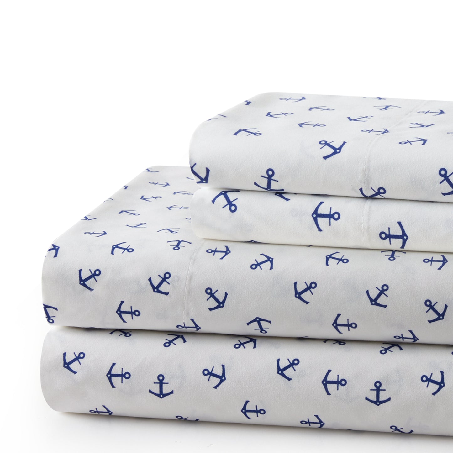 Printed Cotton Blend Percale 600 Thread Count Soft Deep Pocket All Season Bedding Sheet Set, Blue Nautical Anchor Pattern