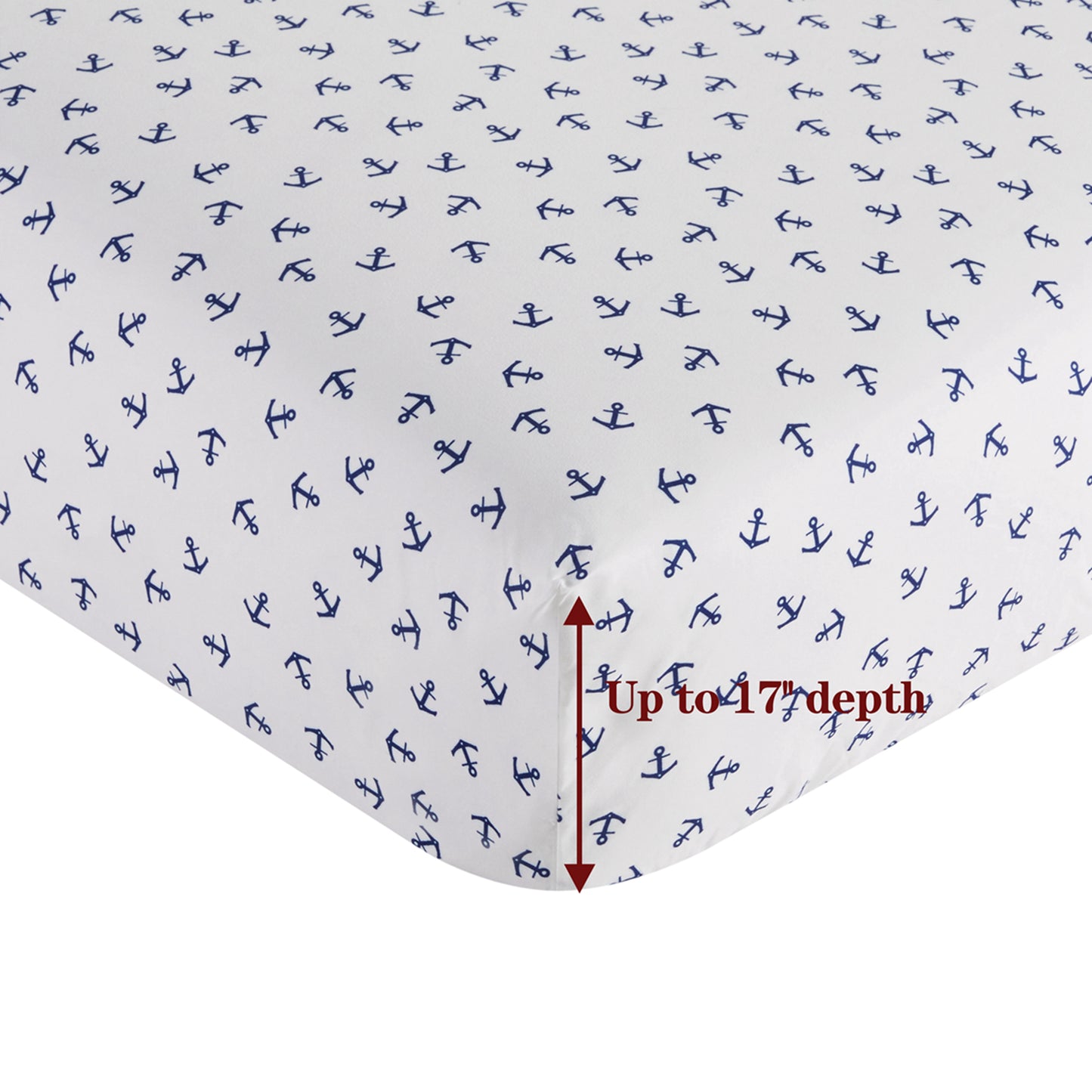 Printed Cotton Blend Percale 600 Thread Count Soft Deep Pocket All Season Bedding Sheet Set, Blue Nautical Anchor Pattern
